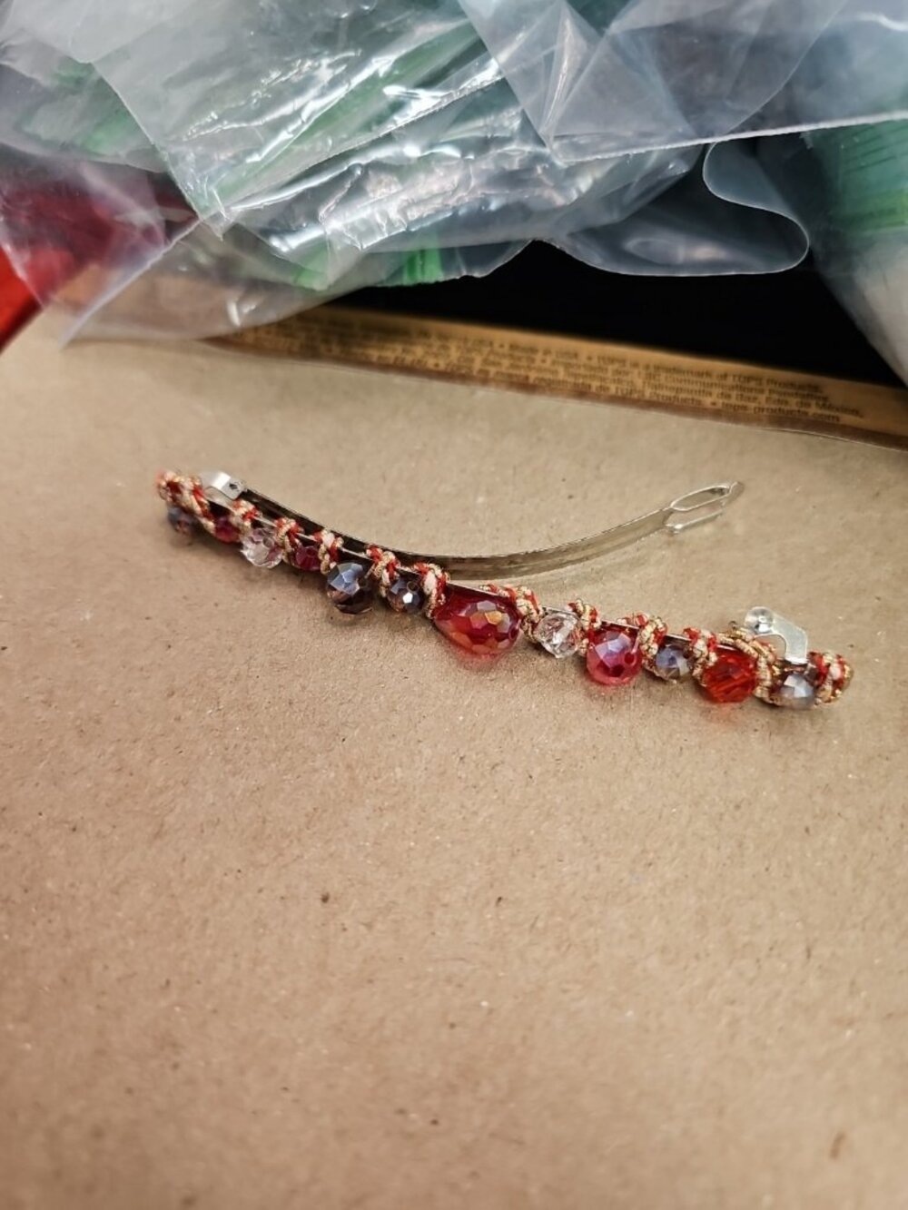 Hair Goods Red Purple  Clear Crystals Barrett